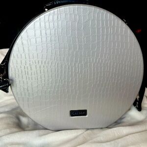 14” Calpak Silver Hard Hatbox with shoulder strap